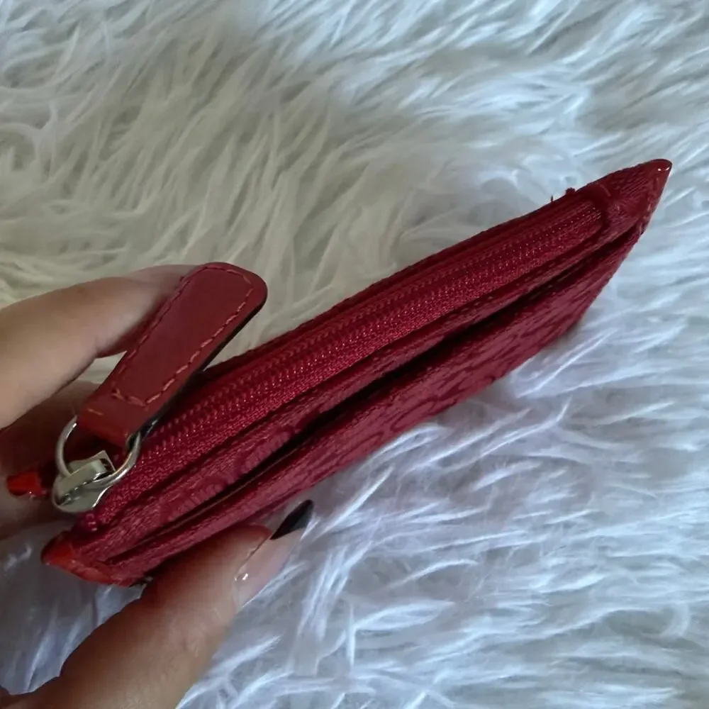 y2k Coach Vintage Red Signature Card Wallet with Chain Ring